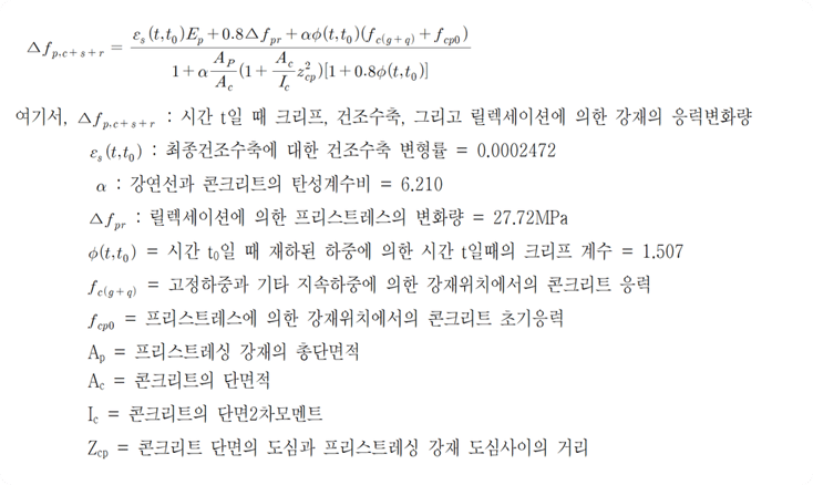 8. 콘크리트 크리프와 건조수축에 의한 콘크리트 변형 및 강재의 릴렉세이션에 의한 응력 감소로 인한 장기손실량