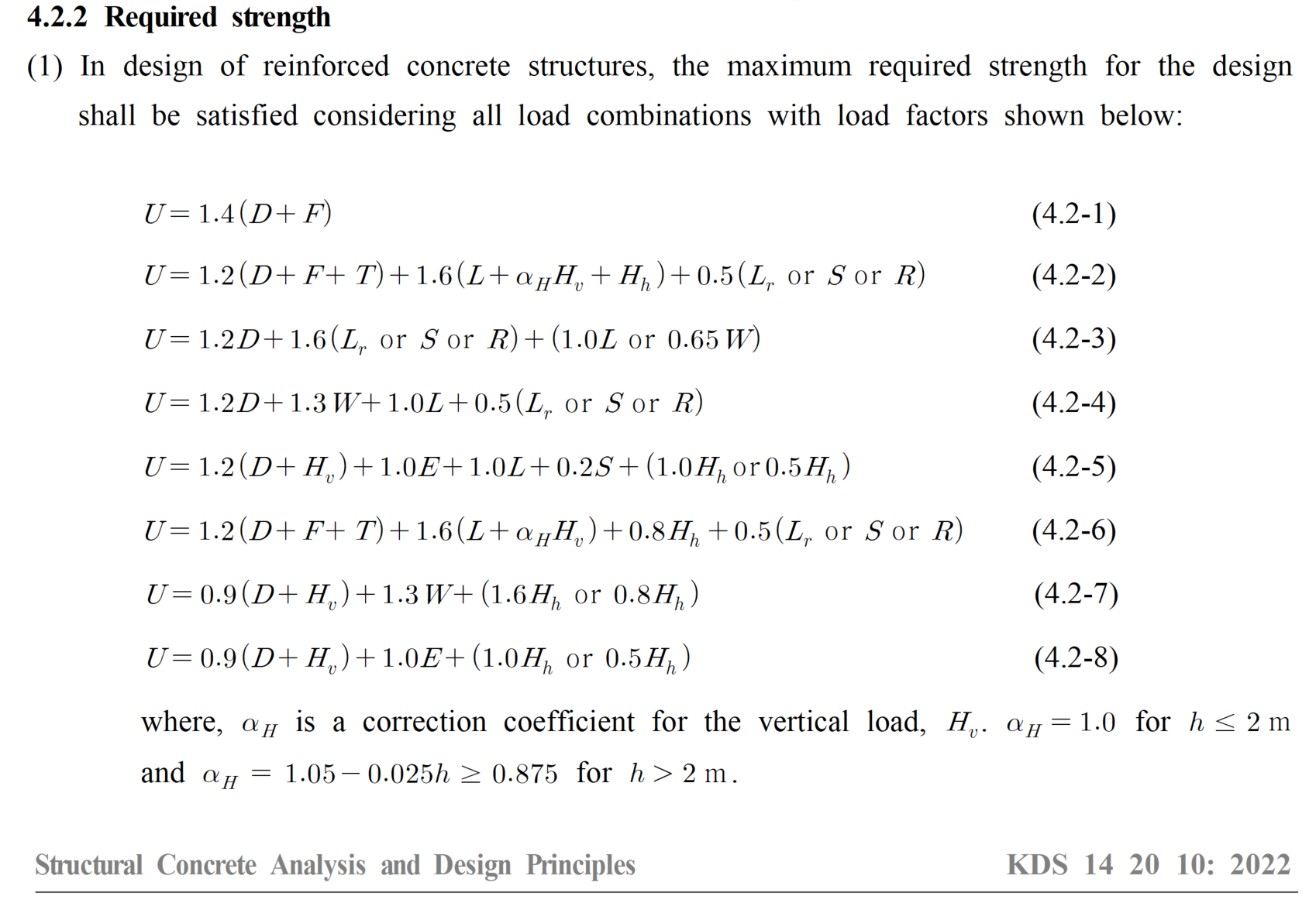 Fig. 7. Load Combinations, Structural Concrete Analysis and Design Principles (KDS 14 20 10)