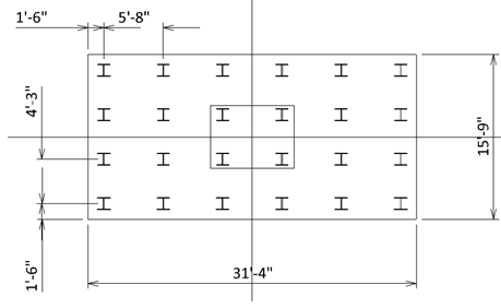 Figure 4. Pile locations with X and Y spacings. 
