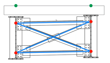 (Left) Cross section of part of the superstructure with cross-frames shown in blue